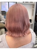 ケアブリーチ×ピンクベージジュ×ボブ×コアミーTR×コテ巻き