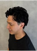 色気たっぷりアッシュブラックツーブロックパーマ【新大阪】