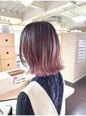 インナーカラー　くすみピンク×ボブ