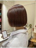 ぱつっとボブ/切りっぱなしボブ/内巻きボブ/カシスレッド
