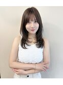 大人ハッシュレイヤーカットロングウルフオリーブベージュ