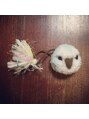 ココティ 北大路(COCOTEA) ぽんぽん毛糸で作ったフクロウのヘアゴム。作りました♪