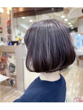 プラグ(Plug) ボブピンクアッシュ暗髪ケアブリーチ前髪20代30代似合わせカット