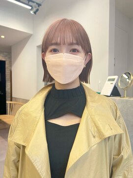 ロット 横浜(lot) ぱつっとボブ×顔まわりレイヤー×ピンクベージュ[横浜駅]