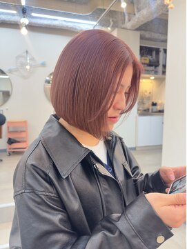 ヒョンミョン ライズバイレボ 柏西口店(hyon myon/RISEbyREVO) ピンクベージュ/ブリーチカラー/まるみボブ