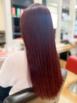 ヘアークリアー 川口鳩ケ谷 艶感ワインレッドロングストレート