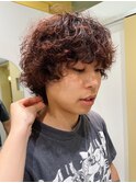 オレンジブラウン×パーマ
