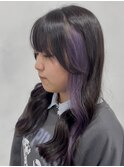 福井/パープル/イヤリングカラー/ロング/ブリーチ/ブラック