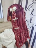 三つ編みハーフツインテール