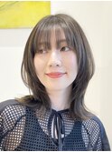 結べるボブ顔まわりレイヤーミディアムベージュカラー