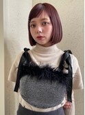 顔まわりカットミニボブ前髪カットピンクブラウン暖色カラー