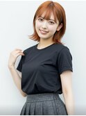 小顔外ハネミディアムオレンジ20代30代40代くびれミディ韓国ヘア