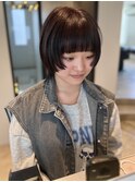 ショートウルフ／顔まわりカット／暖色カラー／ピンクブラウン
