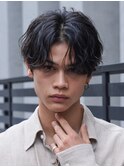 メンズセンターパート七三分けパートニュアンスパーマ刈り上げ
