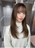 韓国ヘアレイヤーロンググレーベージュ前髪パーマ黒髪
