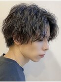 センターパートツイストスパイラルパーマメンズマッシュパーマ