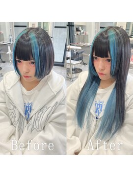 あるじゃんすー 梅田店 ブラック×ターコイズ#シールエクステ#インナー#韓国#梅田