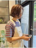 ボブパーマ/切りっぱなしボブ/ベージュカラー/20代