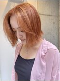 外はねボブ　オレンジベージュ　ブリーチ／川崎