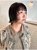 ボブ.ウルフカット前髪ぱっつん毛先カラー青カラー