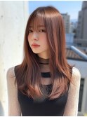 ロング　シースルーバング　顔周り　透明感カラー　20代30代