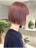 大人可愛い丸みボブピンクベージュベビーピンク春カラー夏カラー