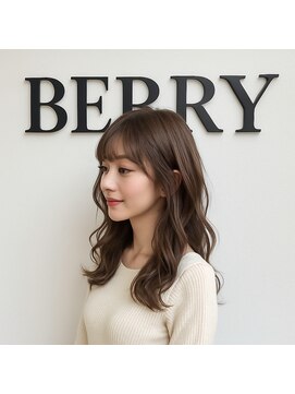 ヘアーズ ベリー 蒲生店(hairs BERRY) モテレイヤーミディ抜け感シースルーバングミルクティーベージュ