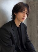 ミディアムセンターパートウルフニュアンスパーマシャドウパーマ