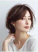 白髪ぼかし脱白髪染め似合わせショートボブ40代50代60代