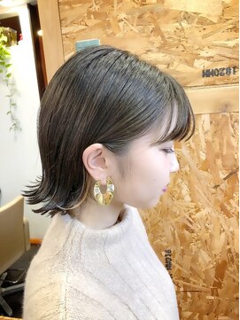 アド ヘア プレイス(adon hair place) 外ハネボブ×シースルーバンク×ワンポイントインナーカラー