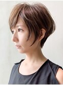 ブラウンショート_フォギーベージュウェーブパーマ_ba294942