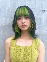 ガルボ ヘアー(garbo hair) 顔周りインナーカラー10代20代デザインカラーグリーンカラー