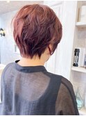 福山市美容室Caary 春カラー赤みチェリーブラウンショートヘア