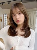 韓国レイヤーシースルー前髪カットおくれ毛ミルクティーベージュ