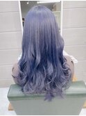 ゆるふわロング/ネイビーブルー/パープルアッシュレイヤーカット
