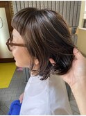 ハイライトおしゃれボブ×オーガニックグレージュカラー