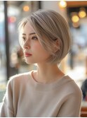 ショートボブルフ小顔ワンレンハイトーンカラー20代30代40代50代