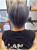 ハイトーンダブルカラーシルバーパープル大人可愛いショートボブ