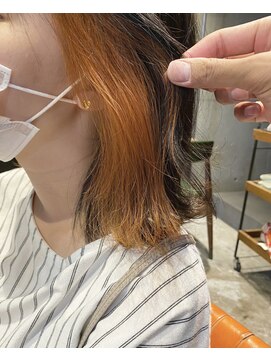 インス(ensue) 透け感インナーカラー☆オレンジオリーブグレージュくすみカラー