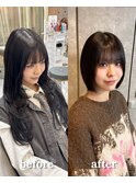 プルエクステ外しボブカット黒髪ロング前髪顔周り