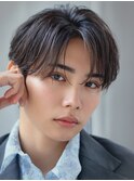 韓国マッシュフェザーパーマニュアンスパーマセンターパート黒髪