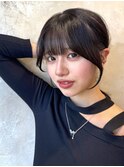小顔似合わせカットフェミニンロングレイヤーラテカラー