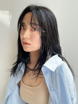 ピークアブー 銀座並木通り(PEEK-A-BOO) 【黒髪ウェット無造作ヘア】フェイスフレーム姫カットレイヤー