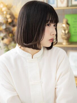 カバーヘア ブリス 志木南口駅前店(COVER HAIR bliss) バレイヤージュ黒髪内巻きワンカール小顔ボブa志木20代30代40代