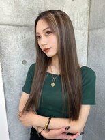 ロンドメリア 天神大名店(Lond Melia) ★グレージュカラー斜めバングデザインカラーシルキー ベージュ