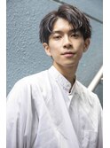 【men`s】フェザーパーマグレー刈り上げショートブルーカラー