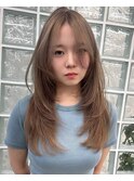 韓国ヘア顔周りレイヤーミルクティーベージュグレージュカラー