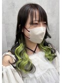 推しパステルイエローグリーン×原色編み込み