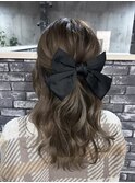 編み込みハーフアップリボン