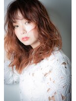 カバーヘア ブリス 上尾西口店(COVER HAIR bliss) デザインカラーオレンジベージュエアリーロングv上尾20代30代